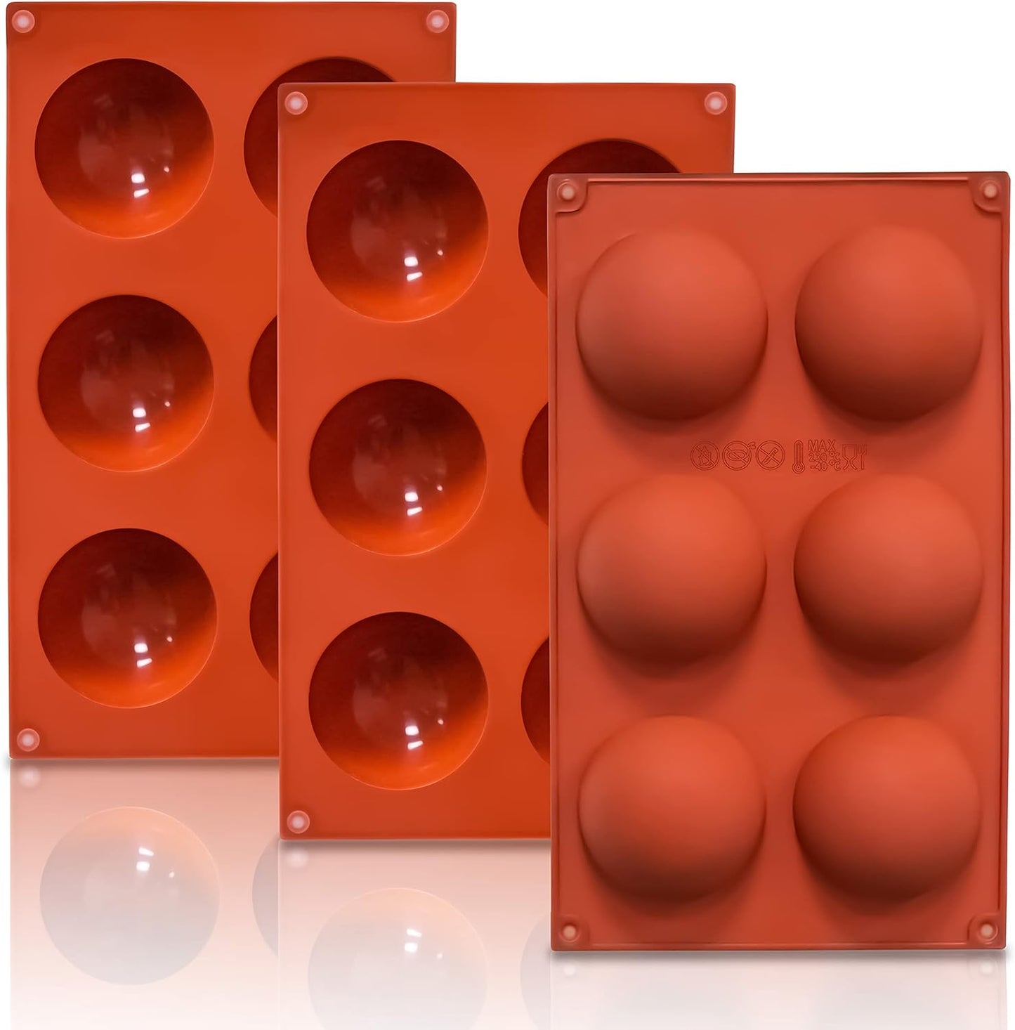3 Pack Large 6-Cavity Semi Sphere Silicone Molds, Non-Stick Baking Mold for Making Standard Size Hot