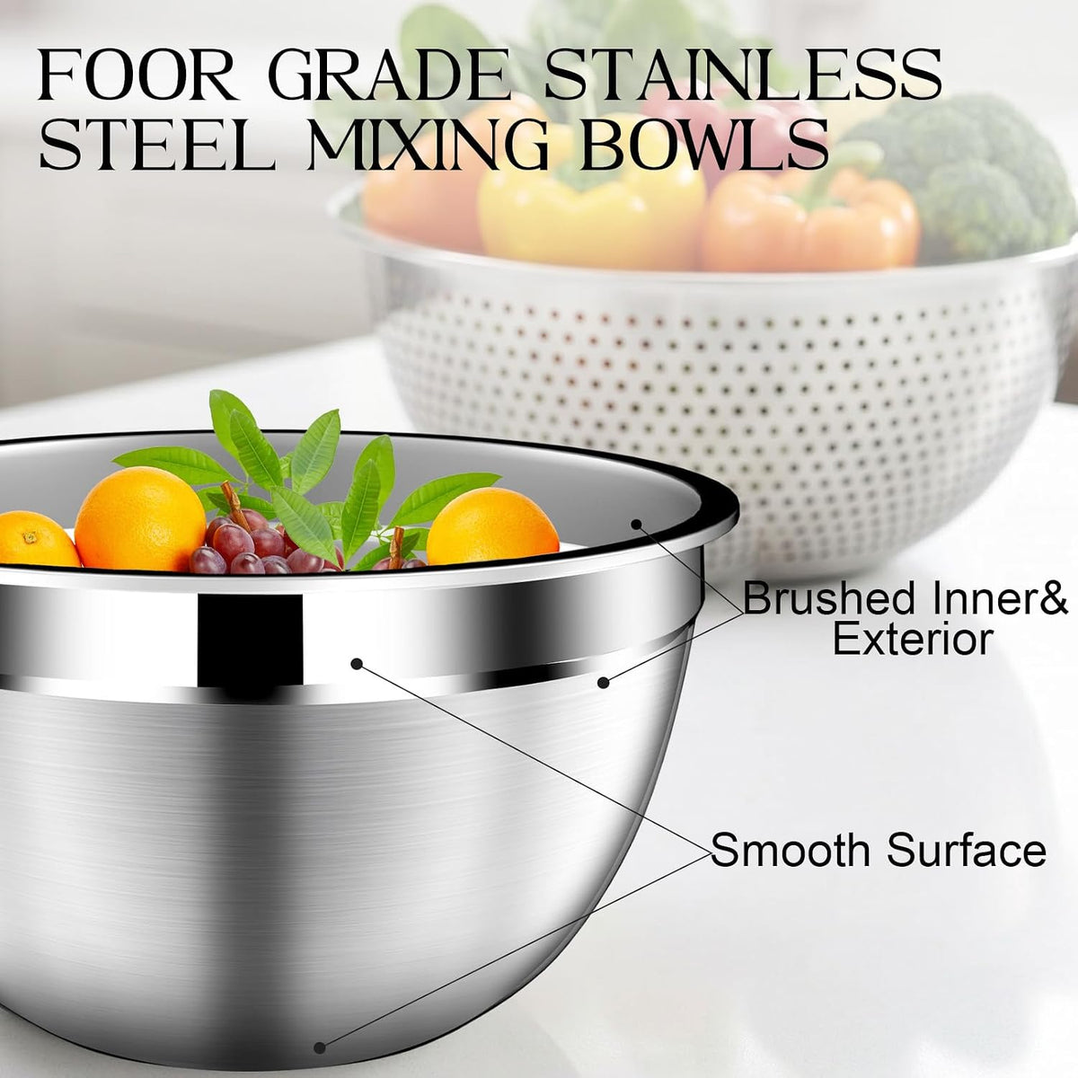 DUTZUN Colorful Mixing Bowls with Strainer, Mixing Bowl with Lids Set, Stainless Steel Mixing Bowls, Kitchen Gadgets Salad Bowls with Strainer for Mixing &amp; Preping &amp; Serving