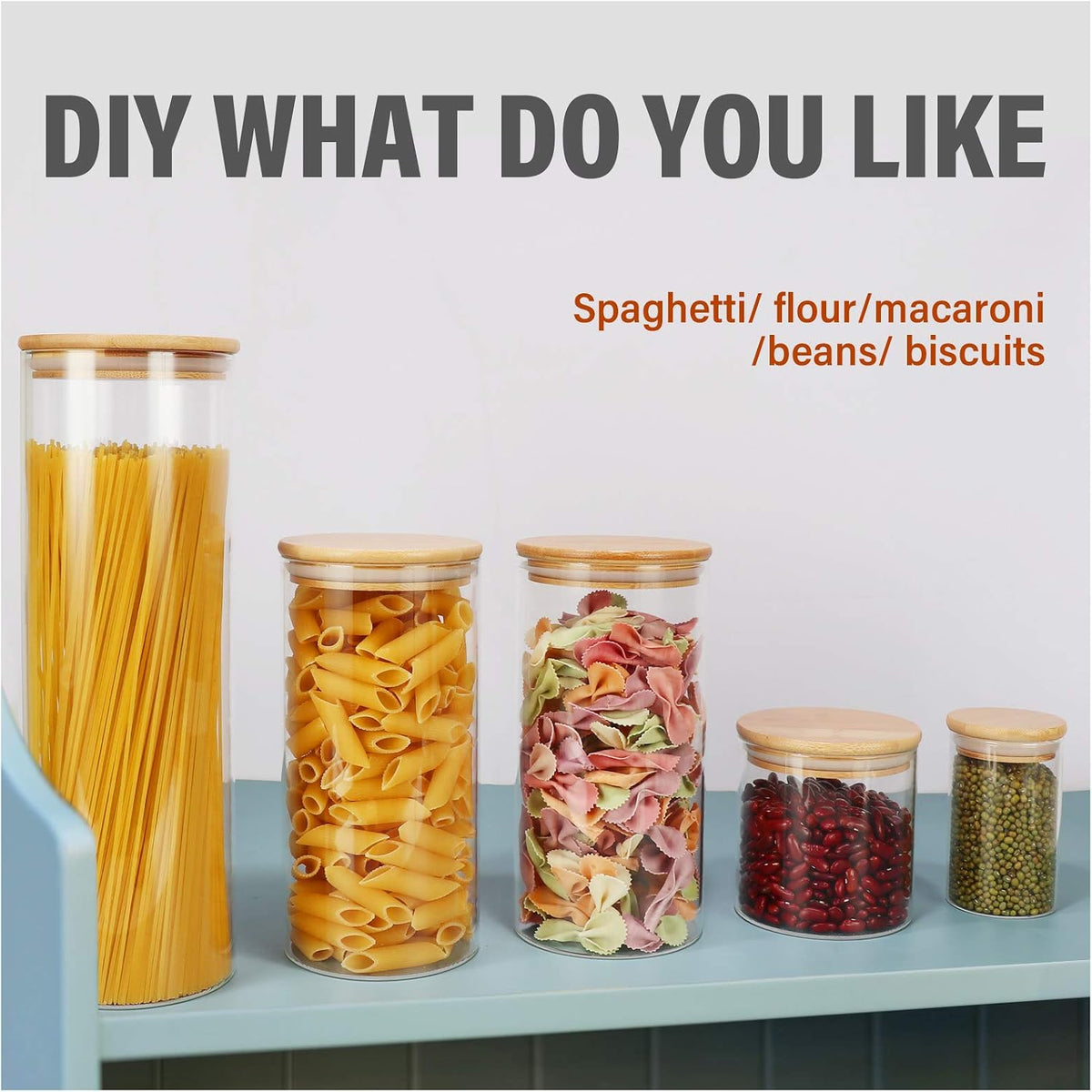 DHSBTLS 10 Pack 14 oz Glass Jars with Airtight Bamboo Lids for Kitchen