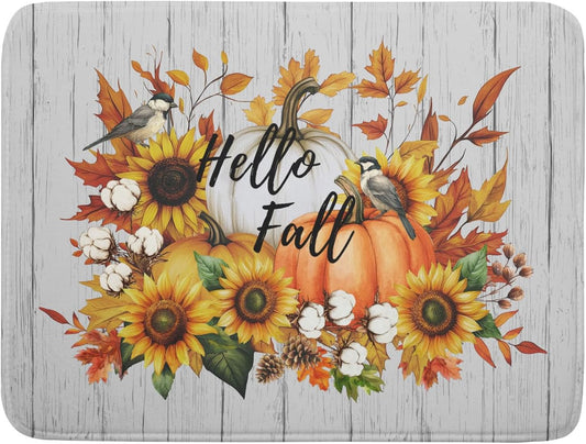 Hello Fall Sunflowers Dish Drying Mat for Kitchen Counter,Autumn Pumpkin Maple Leaves Drying Mat 18 x 24 Inch with High