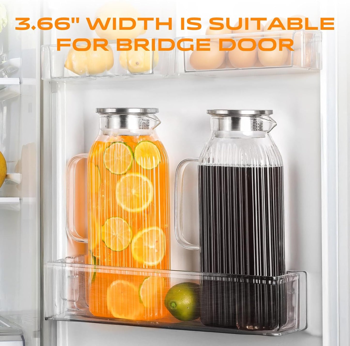 Aofmee 68oz Glass Pitcher with Lid and Handle for Fridge, Clear Striped | Iced Tea Pitcher for Fridge, Borosilicate Glass Carafe, Sun Tea Jar, Dual Pour Stainless Lid, Dishwasher Safe