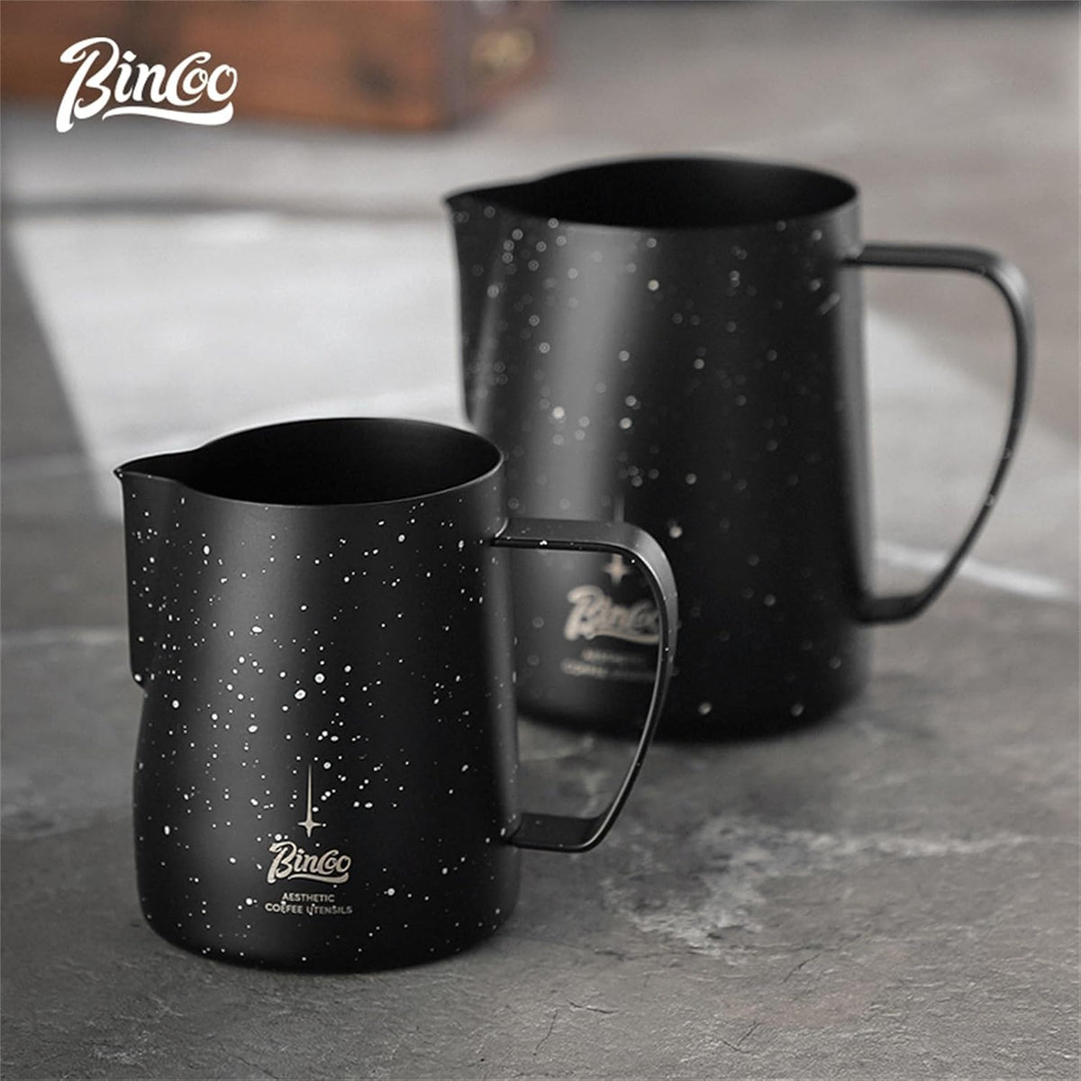 Bincoo Star Milk Frothing Pitcher 21oz/600ml,Espresso Steaming Pitcher,Espresso Machine Accessories,Milk Frother cup,Milk Coffee Cappuccino Latte Art for Home Coffee Bar(Black 20oz)