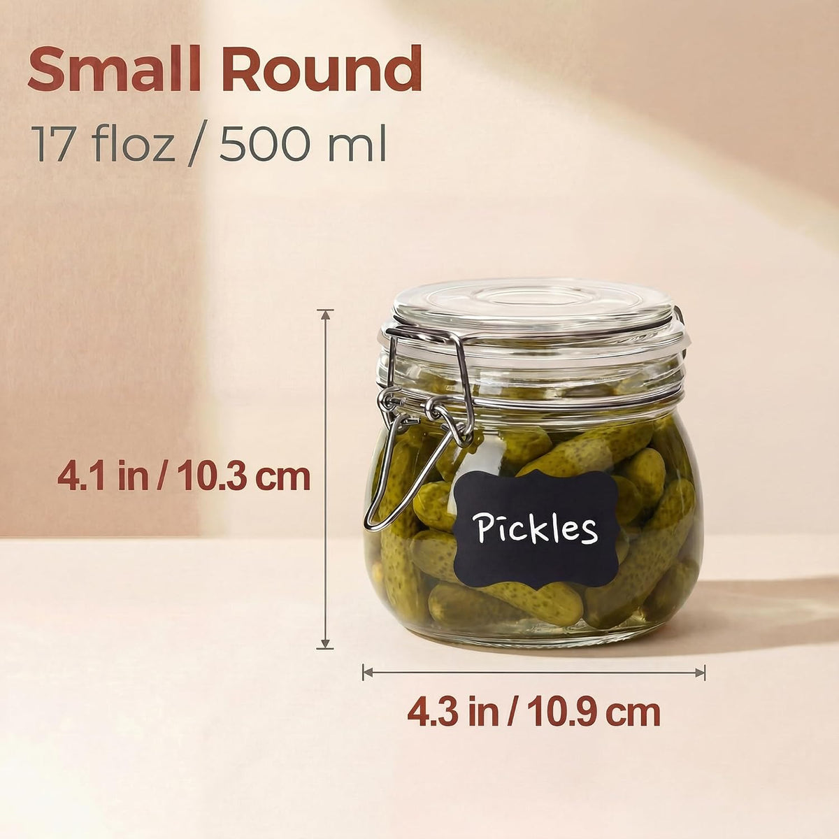 Glass Jars with Airtight Lid Set of 6, 17 floz Wide Mouth Mason Jars with Clamp Lids,Glass Sealed Jars with Air Tight Lids, Best for Kitchen & Pantry Food Storage
