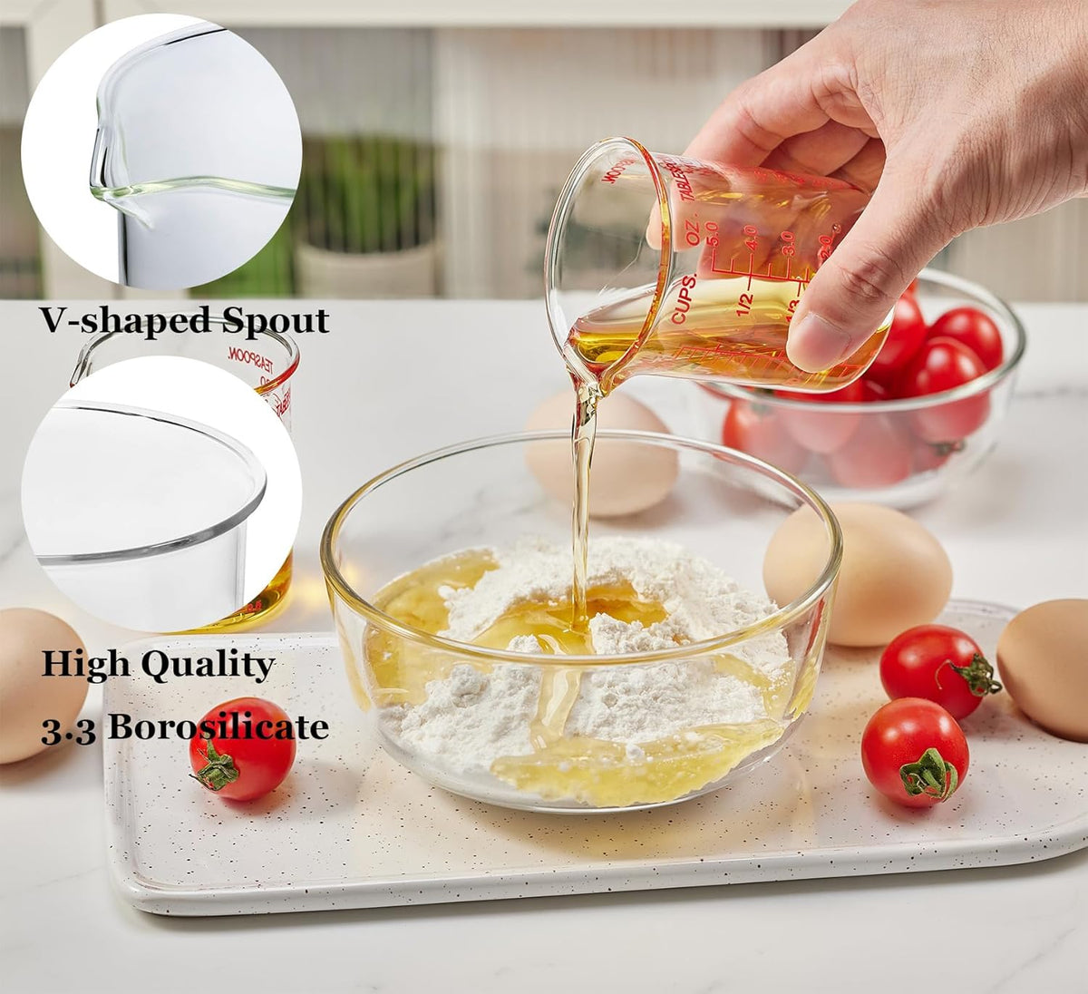 High Borosilicate Glass Measuring Cup-V-Shaped Spout，Glass Measuring Beaker for Kitchen or Restaurant, Easy to Read, 150 ML (5 Oz)-Pack of 2