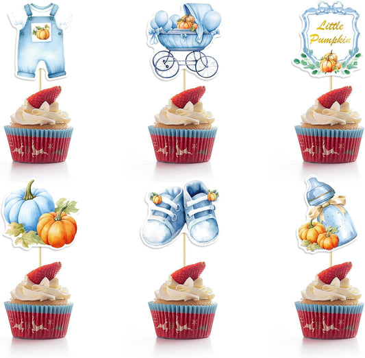 36Pcs Little Pumpkin Cupcake Toppers Blue Pumpkin Cupcake Picks Little Pumpkin Baby Shower Cake Decorations Thanksgiving