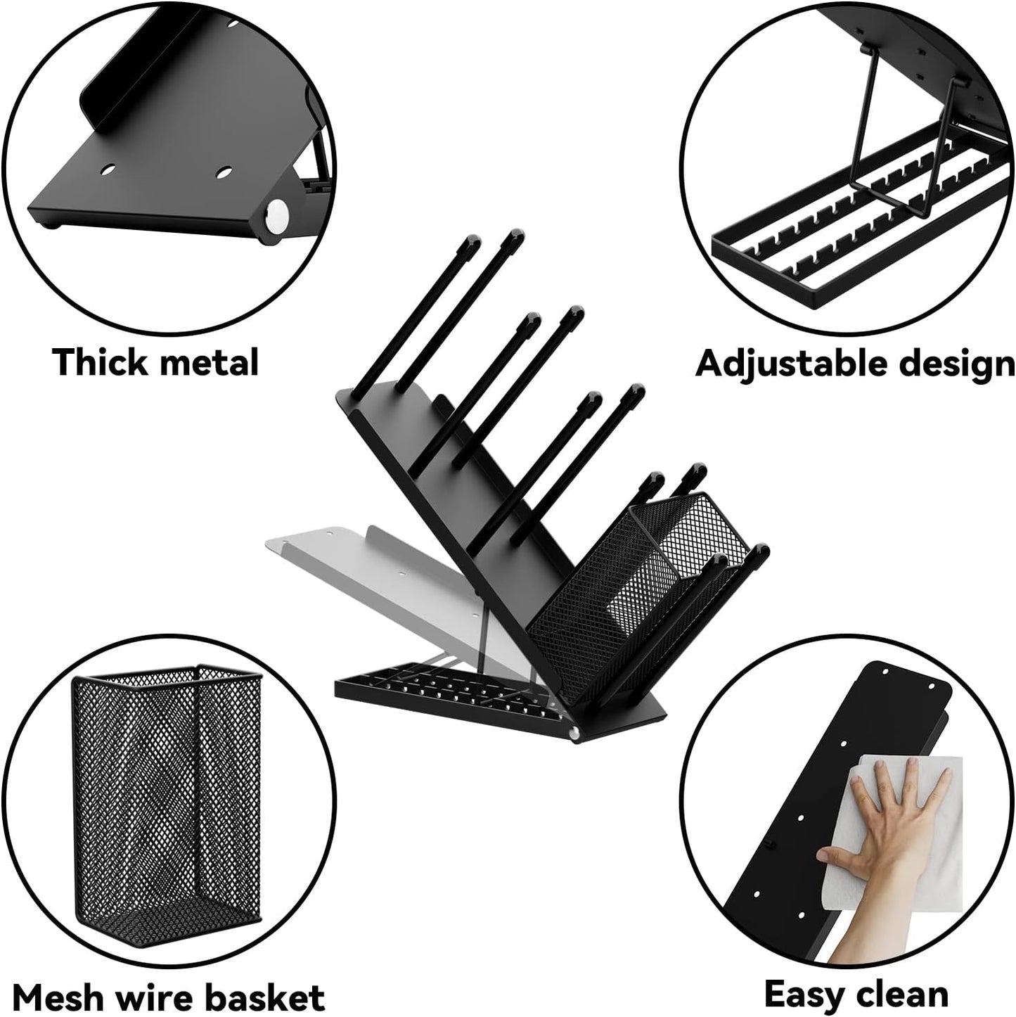 Coffee Cup and Lid Holder - 4 Compartments Plastic Paper Cups Dispenser | 8 Tilt Angle Adjust 100pcs+ 8-22oz Disposable Cups Holder with Straw Basket for Coffee Bar Station Countertop Breakroom Black