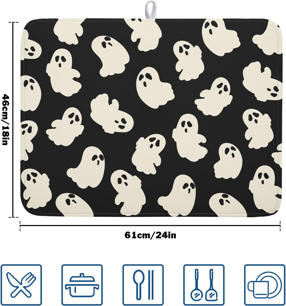 Halloween Ghosts Dish Drying Mat for Kitchen Counter Halloween Cute Ghost Drying Dish Mat 18”x24” Absorbent Microfiber