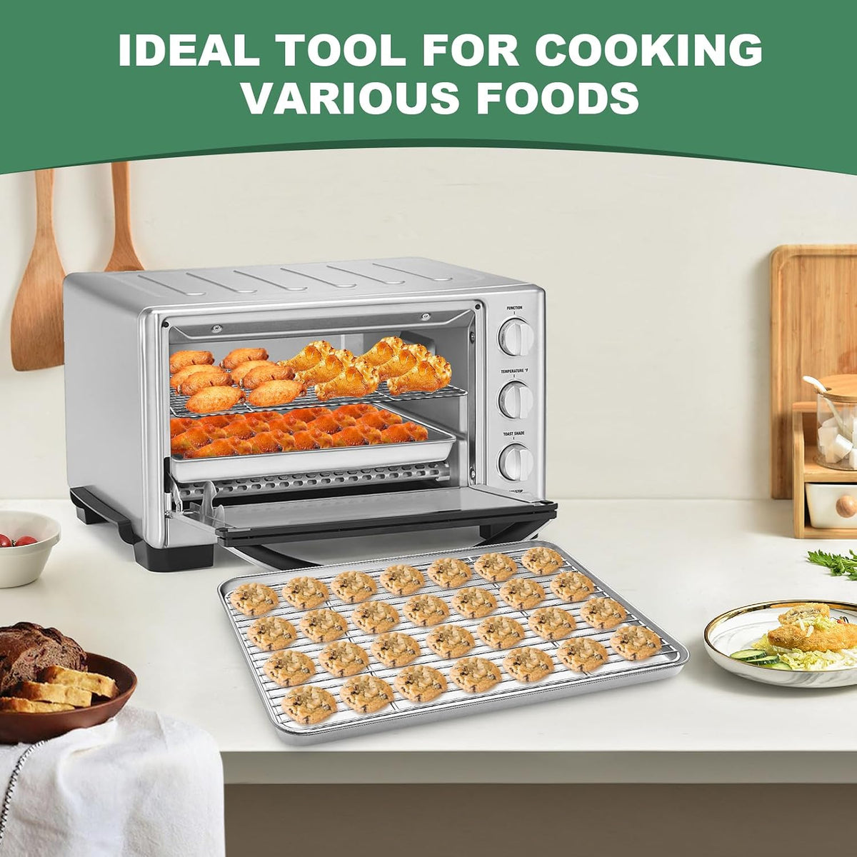 Baking Sheet with Cooling Rack, HKJ Chef 2 Baking Sheets + 2 Baking Racks | Stainless Steel Cookie Sheet with Cooling Rack, Baking Pans for Oven, 12.5x10x1 Inches Nonstick Baking Tray, Warp Resistant