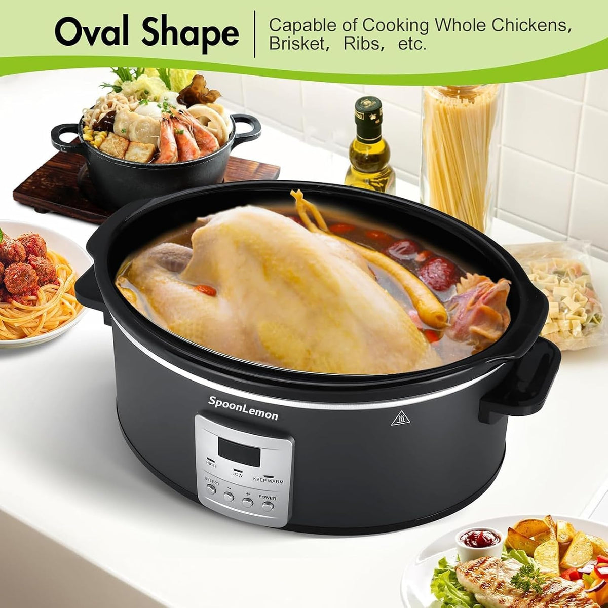 7 Quart Slow Cooker, Electric Slow Cooker Oval with Nonstick Removable Inner Ceramic Pot, Programmable with 3 Temp Settings