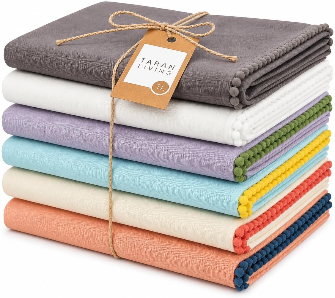 Kitchen Towels 100% Cotton Solid Kitchen Dish Cloths, Kitchen Hand Towel Reusuable Dish Towel for Cleaning &amp; Drying Tea Towels Set with Hanging Loop - 18"x 28", Pack of 6 Pastel Colors