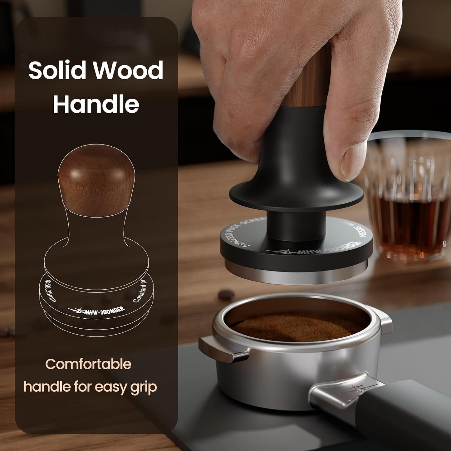 MHW-3BOMBER 49.7mm Espresso Tamper - 3 Spring Loaded Coffee Tamper with Sound Feedback - Barista Calibrated Tamper with 15lb / 30lbs Replacement Springs - Compatible for ROK Espresso Maker T7073T-OS