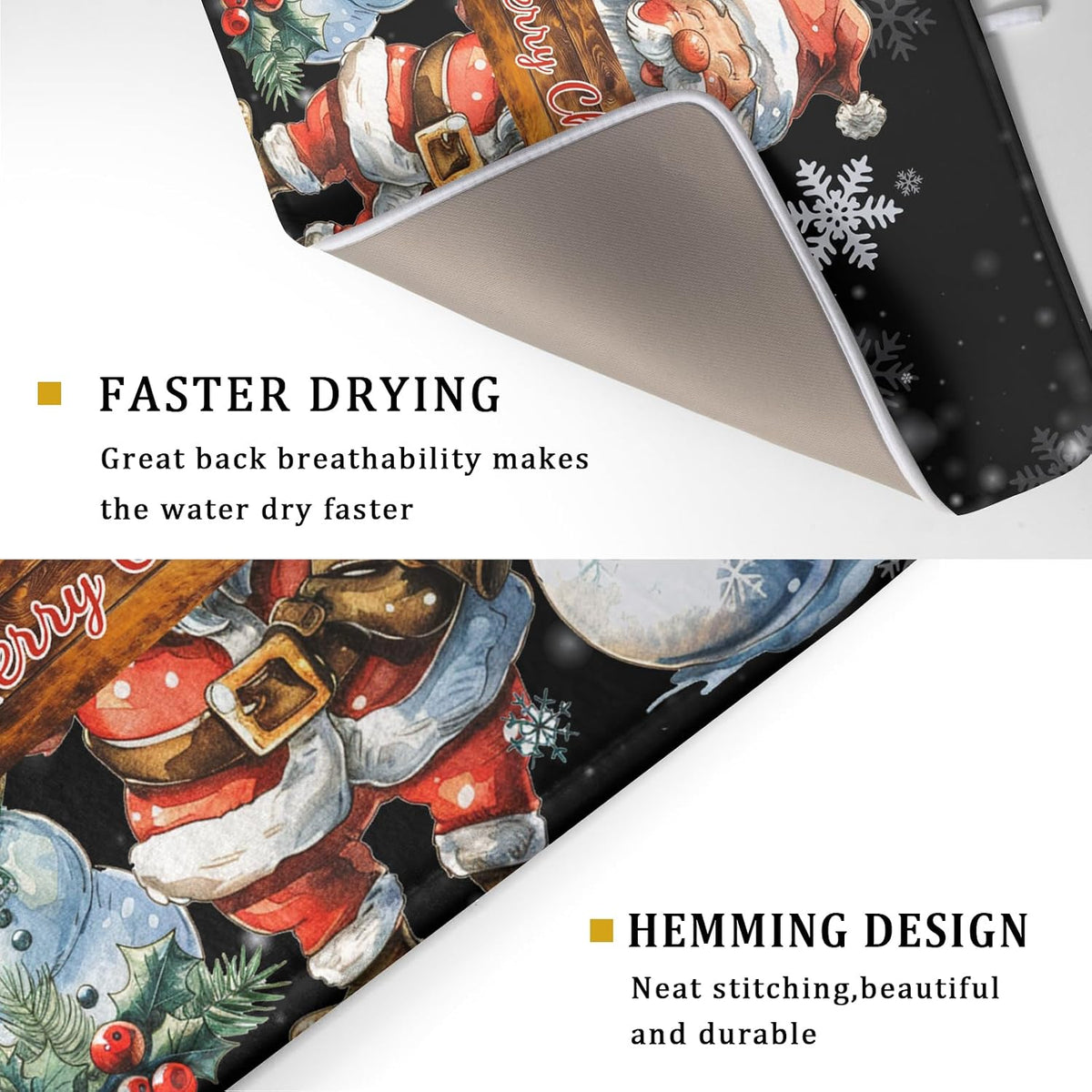 Christmas Santa Snowman Dish Drying Mats for Kitchen Counter 16"x18" Merry Christmas Santa Claus Dish Drying Mats Absorbent