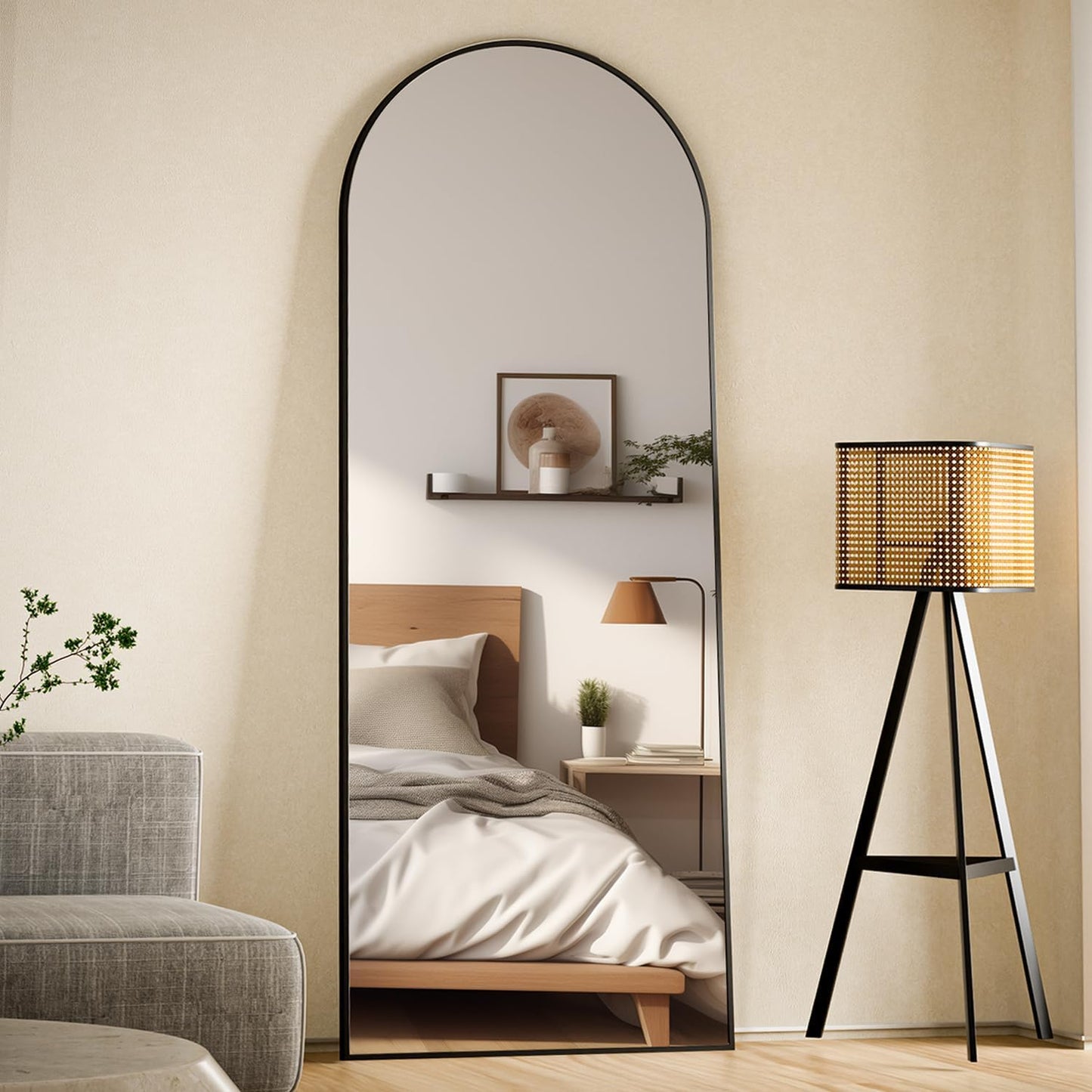 VooBang 24"x65" Black Arched Floor Full Length Dressing Body Mirror | Shatterproof Tempered Glass, Modern Minimalist Chic Room Decor, Standing Wall Mounted Leaning for Living Room, Bedroom