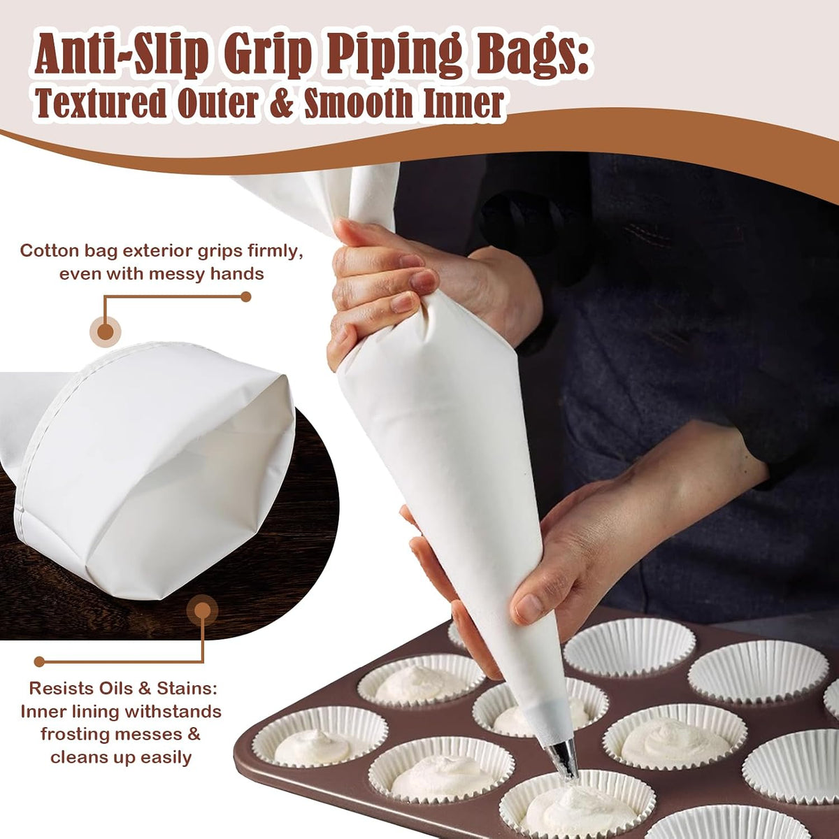 9-Piece Reusable Piping Bags and Tips Set with Stainless Steel Nozzles