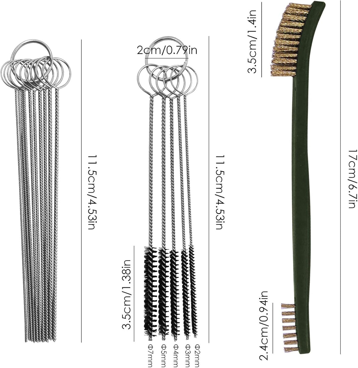 FineGood 9 Pcs Wire Brush Set - Carb Cleaner Kit with 3 Brass, 3 Steel, 3 Nylon Brushes for Car Detailing