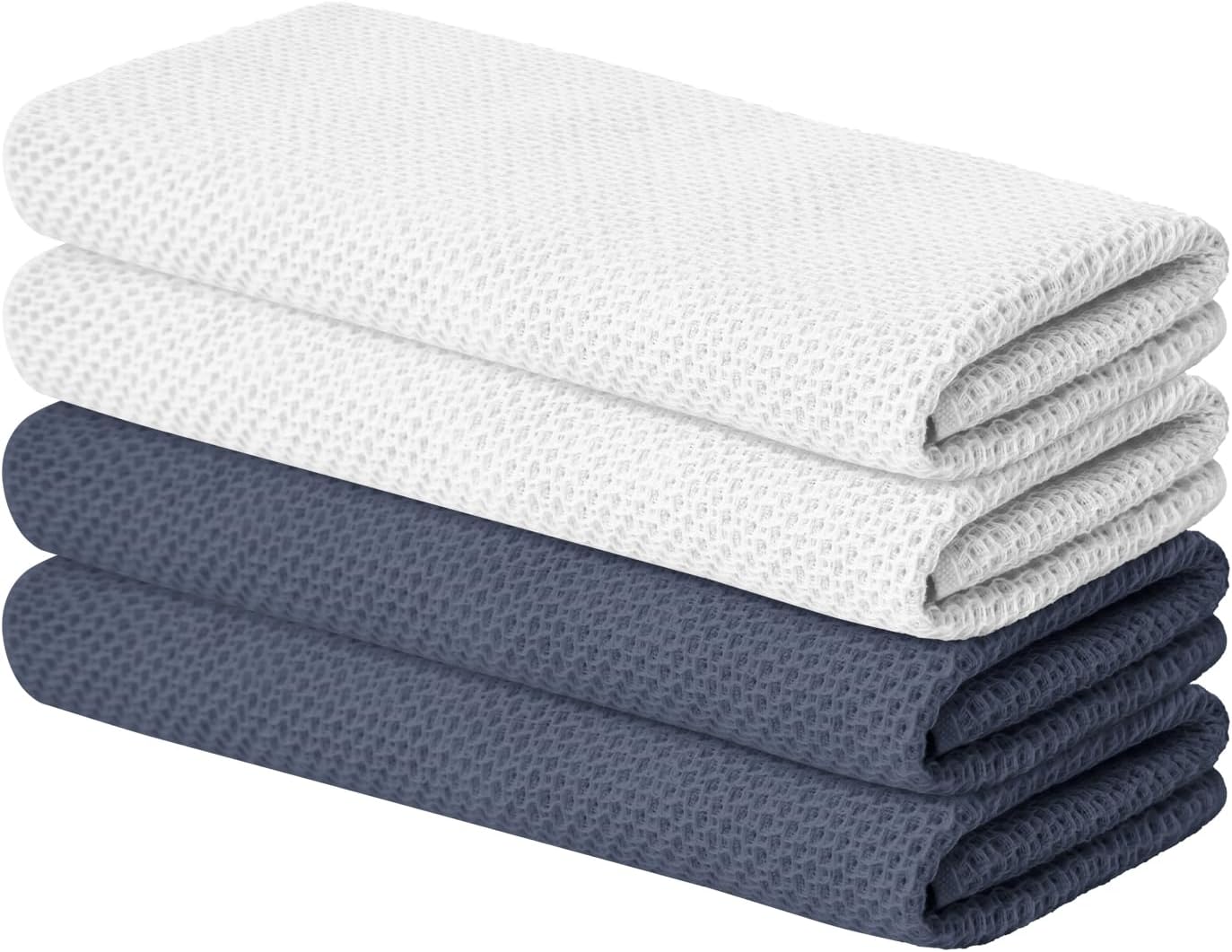 Artoid Mode 100% Cotton White Dark Grey Waffle Weave Kitchen Dish Cloths, 13x28 Inch Ultra Soft Abso