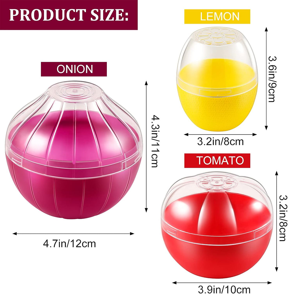 Vegetable and Fruit Storage Containers for Fridge, 3 Pieces BPA Free Reusable Food Saver - Tomato, Lemon, Onion Keeper Holder - Refrigerator Vegetable Crisper for Keeping Food Fresh Longer