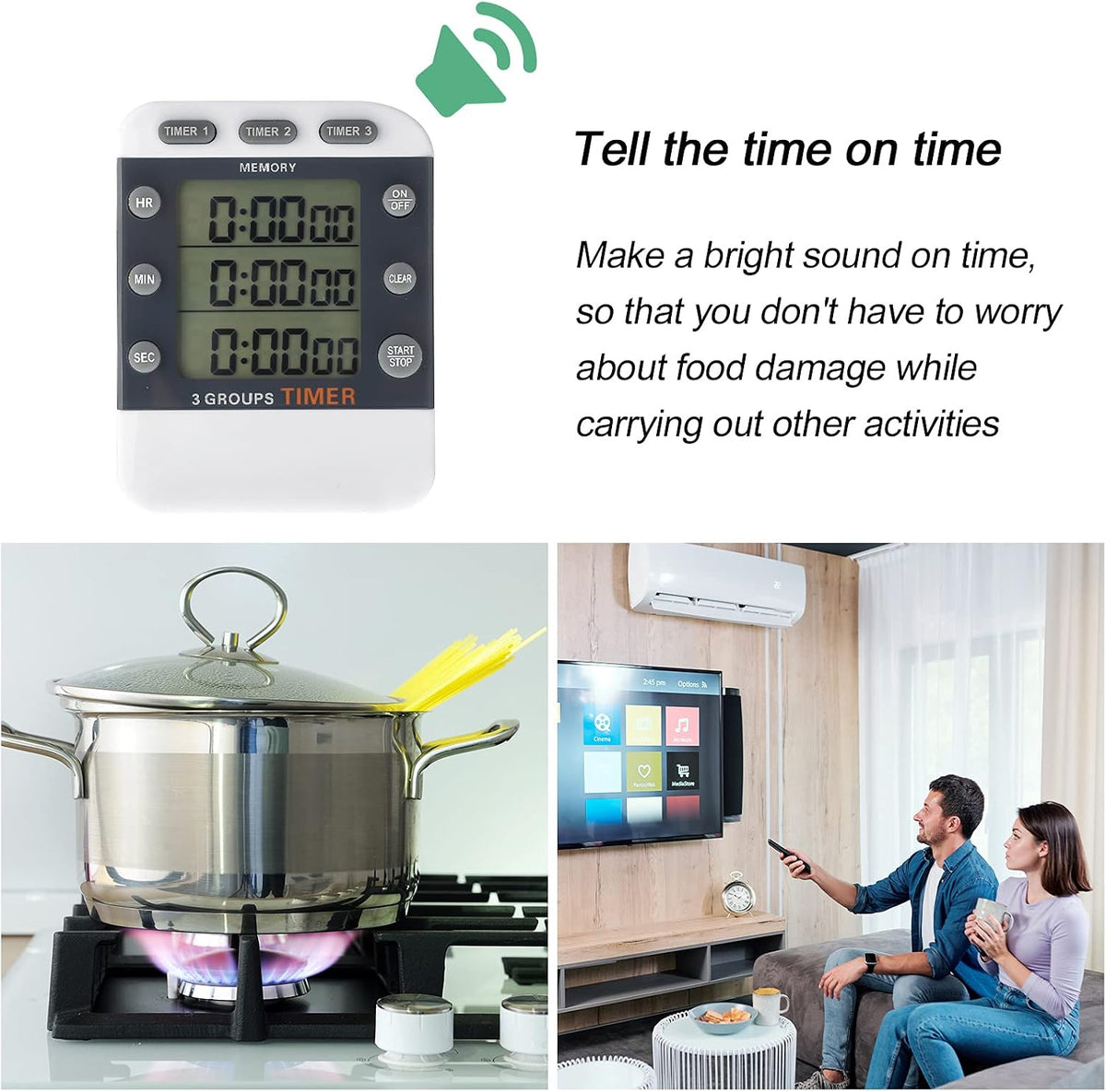 Photect 2 Pcs Digital Kitchen Timer 3 Channels Multi Timer Loud Adjustable Alarm Magnetic Count up Down Memory Preset Battery Included for Cooking Baking BBQ Study Classroom