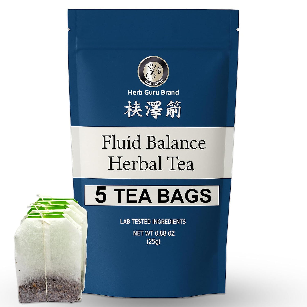 Herb Guru Fluid Balance Herbal Tea Bags – Healthy Fluid Metabolism &amp; Digestive Balance with Atractylodes, Poria, Citrus Peel – Caffeine Free Tea, 0.88 Ounces