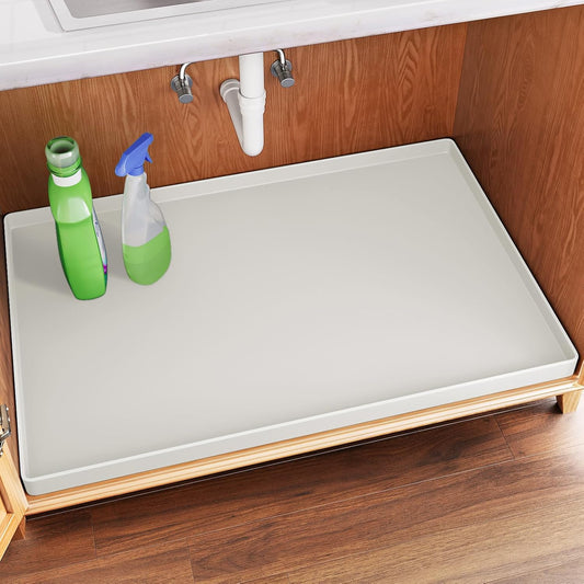 FLATO Waterproof Under Sink Mat 28" x 19" Shelf Liner for Kitchen and Bathroom, Cabinet Protector, Organizers and Storage,