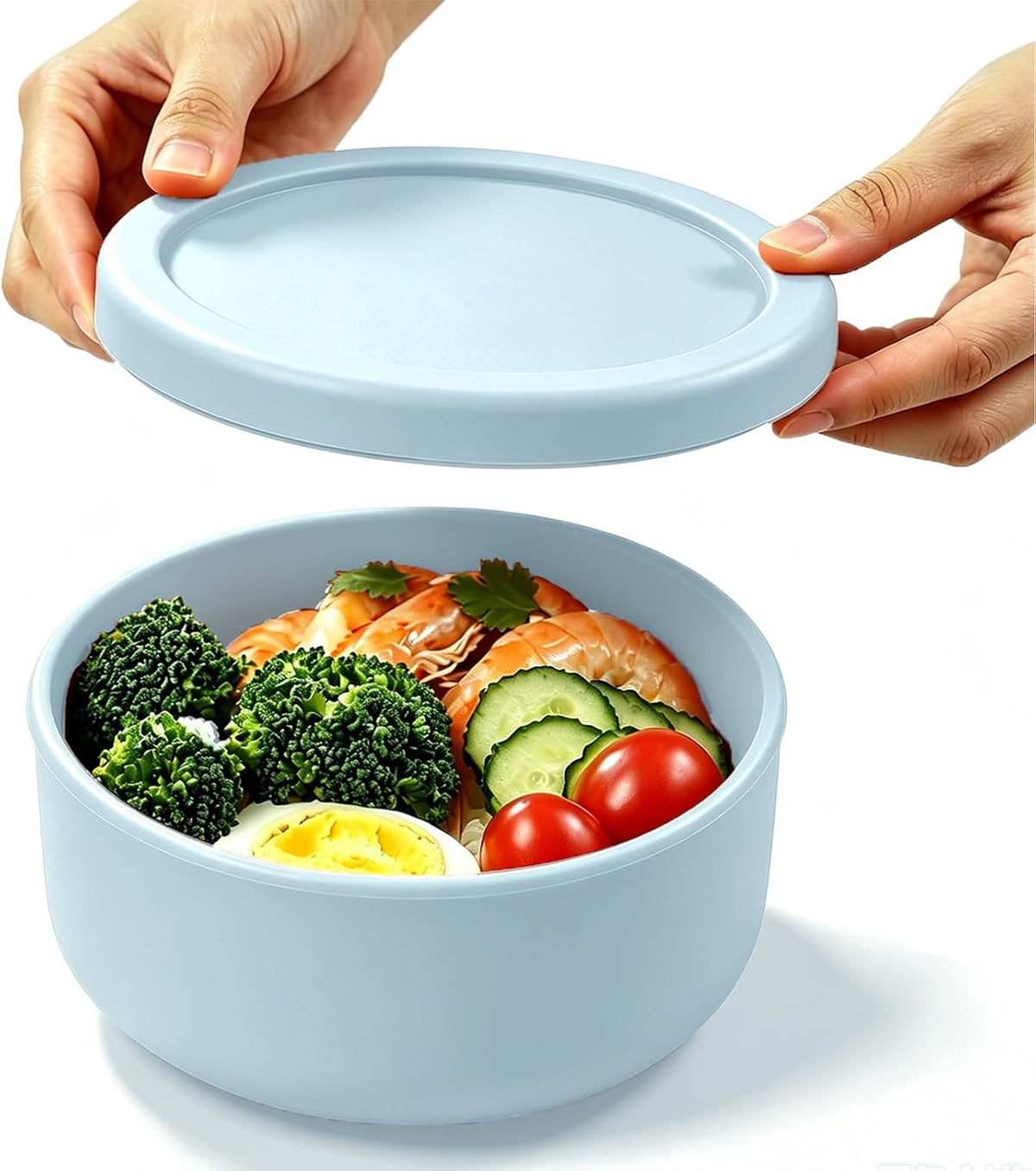24 fl oz Adult Silicone Reusable Lunch Bento Bowl with Lid, Medium Airtight Food Storage Container for Cereal, Meal Prep &amp; Leftovers, BPA Free, Microwave Fridge Dishwasher Safe ( Light blue 1 Pack)