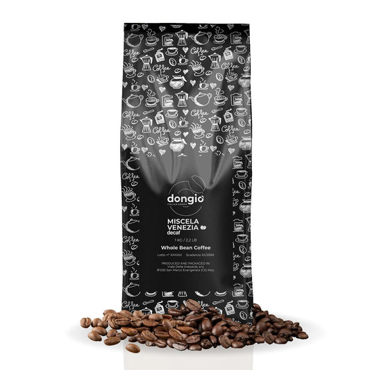 Dongio Caffe Venezia Blend Decaf Whole Bean Coffee, Medium-Dark Roast, 2.2 lb Bag, Roasted in Italy, CO2 Naturally Decaffeinated Italian Coffee Beans with Cocoa &amp; Spice Notes