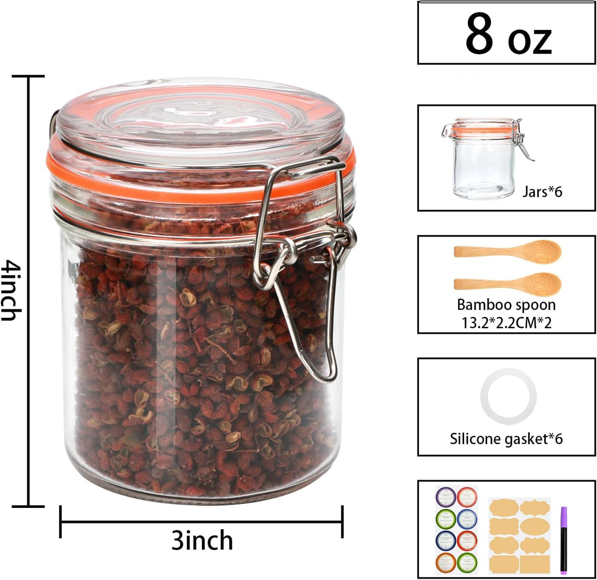 8 oz Glass Jars with Lids, 6 Pack Small Glass Jars with Airtight Lid
