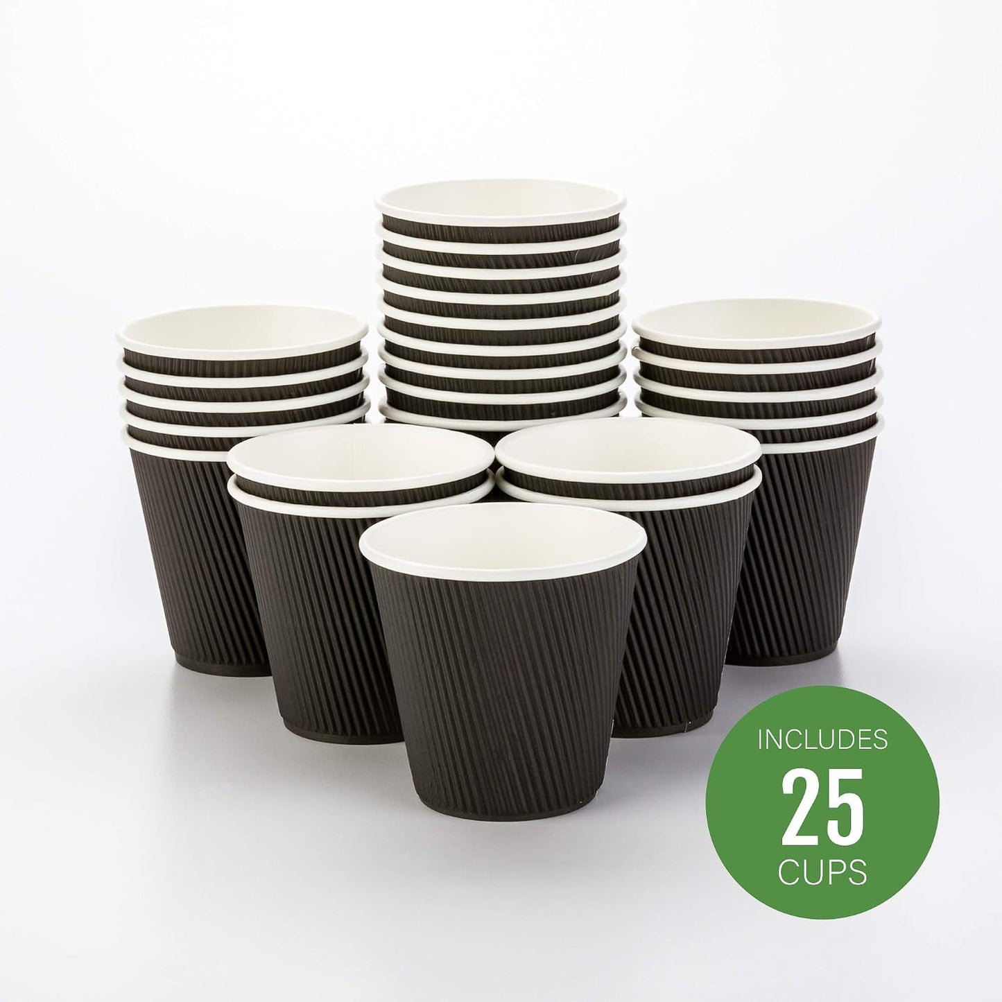 Restaurantware Ripple Wall Coffee Cups 25 Count 8 Ounce Insulated Black Paper Cups, Rolled Rim Spill-Resistant Disposable Paper Non-Slip for Coffee, Beverages