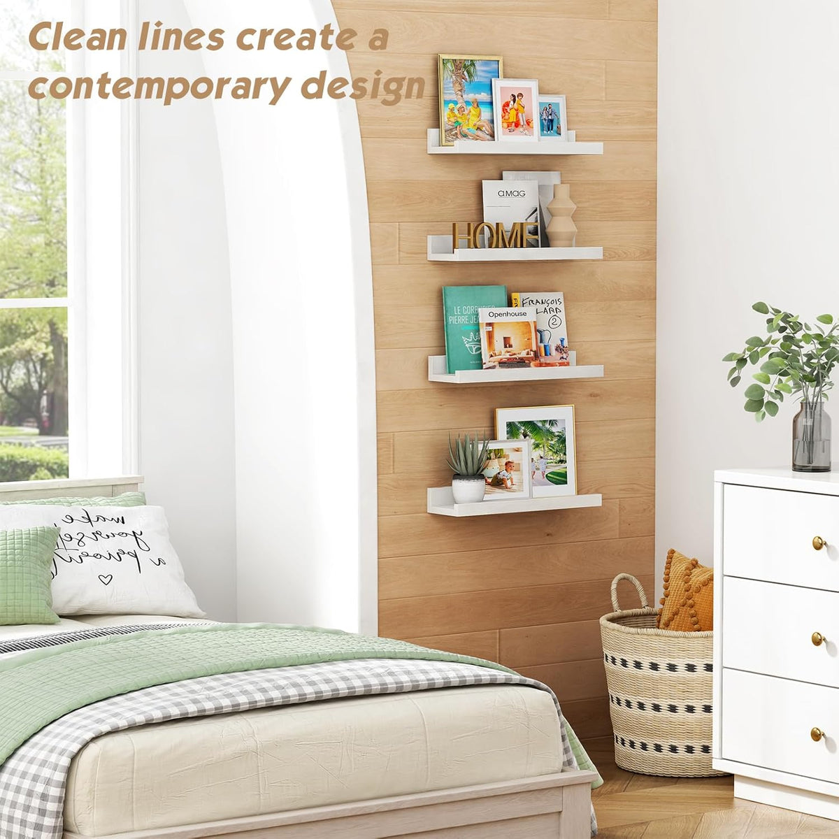 16 Inch Picture Ledge Shelf, Photo Floating Shelves with Lip for Wall