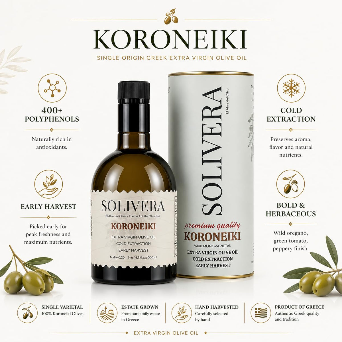 Solivera Koroneiki Extra Virgin Olive Oil Cold Pressed