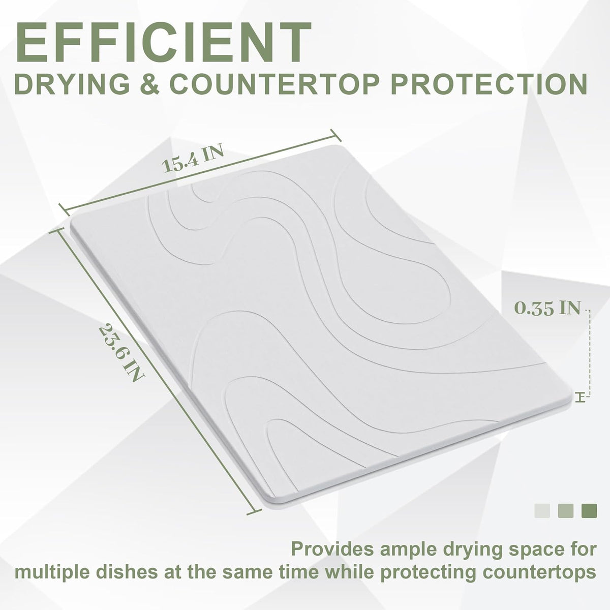 Large Stone Drying Mat for Kitchen Counter, 24" × 16" Diatomite Dish Drying Mat, Quick Dry Stone Mats, Ultra Absorbent Natural Diatomaceous Earth Mats for Dished, Bottles, White