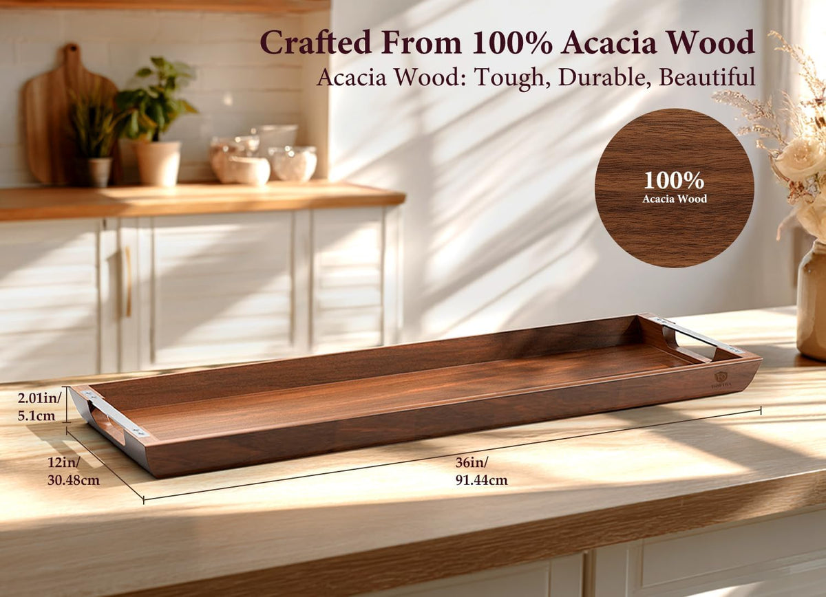 Acacia Wood Serving Tray, 36×12in Large Charcuterie Boards for Party | Create Stunning Charcuterie Display with Cheese, Meat, Appetizers, Perfect For Entertaining, Gatherings, Kitchen, Home Décor