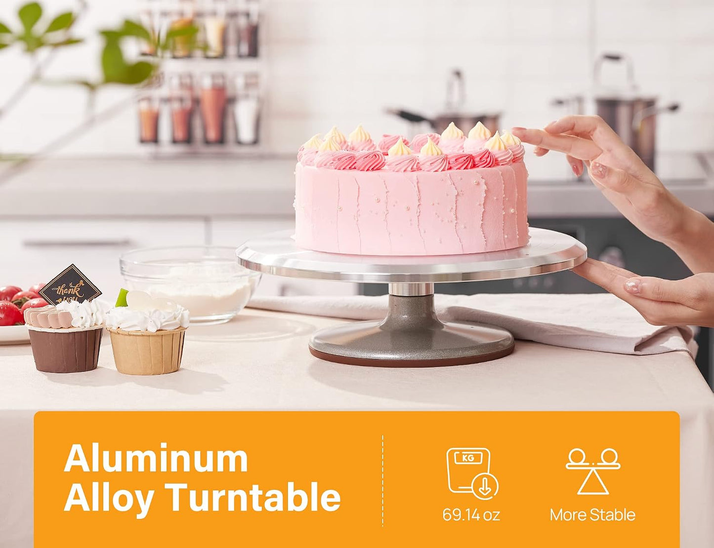 Kootek 22 Aluminum Cake Stand Turntable Set for Decorating Baking Kit, 12" | Beginner-friendly, Baking Supplies Tools with Cake Stand Turntable for Decorating and Display, 3 Icing Scrapers, Cake Leveler