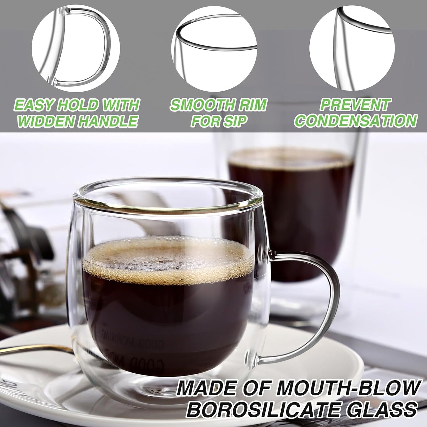 Espresso Cups Set of 4, 5oz Espresso Shot Glass Double Walled Coffee Cups