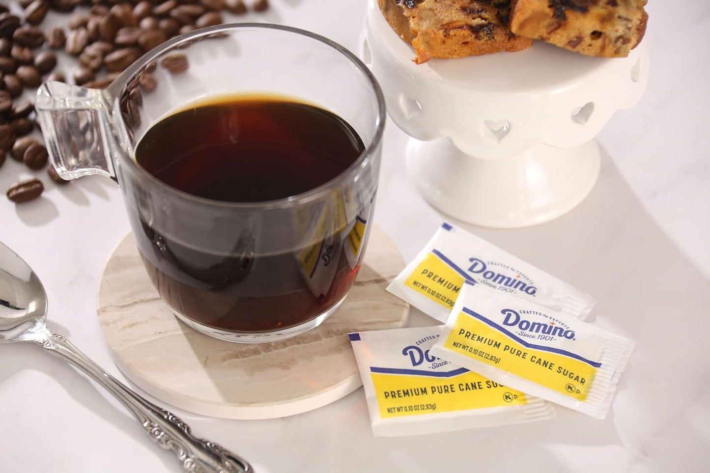 Domino® White Sugar Packets, 400 Count Dispenser Box, 0.10 oz Each | Pre-measured Portions, Mess Free Dispensing, Countertop Ready Access, Ideal for Coffee, Tea, Beverage Service, Single Use