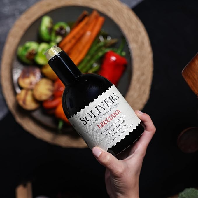 Solivera Lecciana Extra Virgin Olive Oil Cold Pressed, Floral & Balanced, 400+ High Polyphenols, Gourmet & Healthy Organic Oil – First Harvest Single-Origin Hand Picked Olive Oil - 16.8 fl. oz. (Lecciana)
