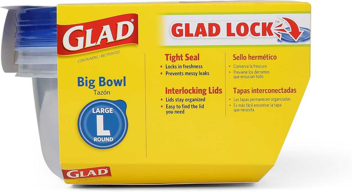 Glad Big Bowl Food Storage Containers, Large Round - (48 Oz) - 3 Count, Standard