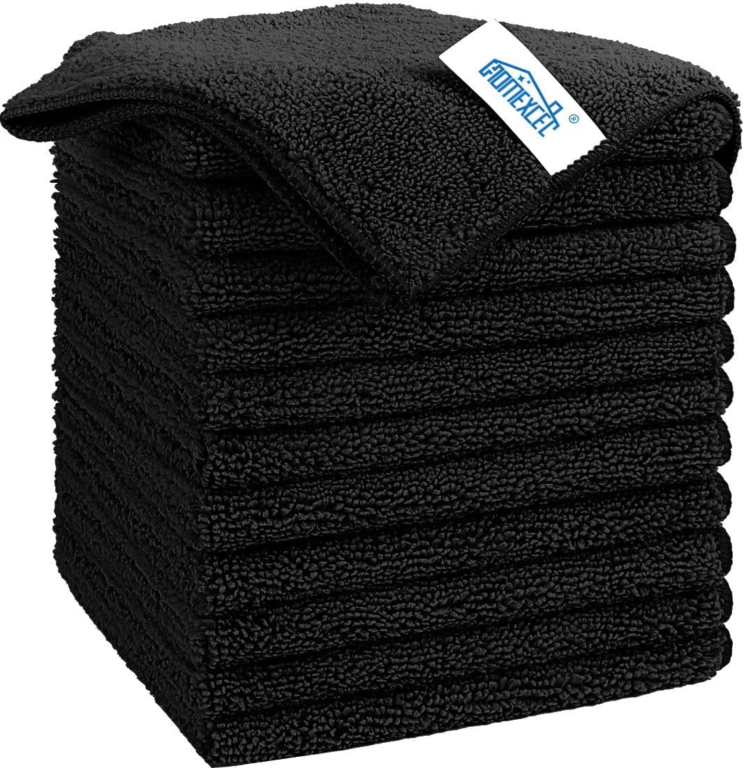 HOMEXCEL Black Microfiber Cleaning Cloth, 12 Pack Premium Microfiber Towels for Cars, Lint Free, Scr