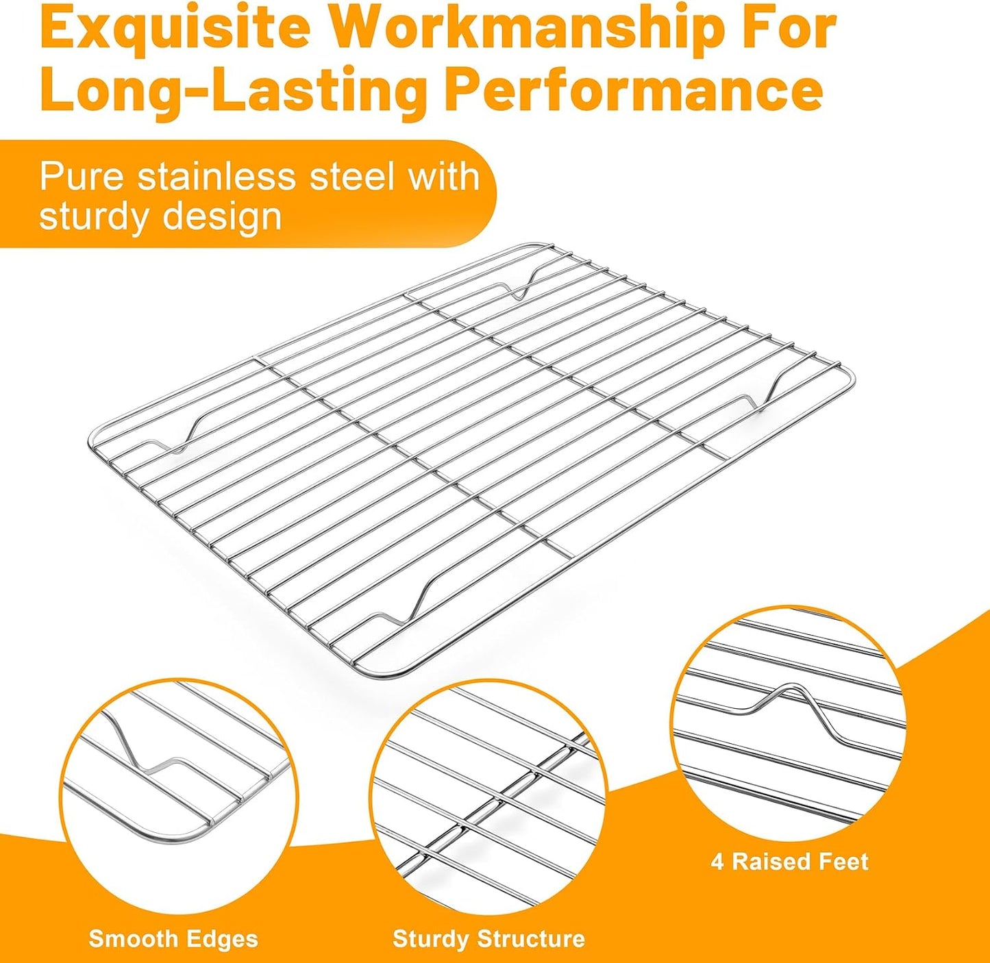 TeamFar Cooling Rack, 11.7” x 9” Stainless Steel Wire Baking Rack, 2PCS | for Cooking Roasting Grilling, Fit for Oven Pan, Oven &amp; Dishwasher Safe, Non-toxic &amp; Heavy-Duty