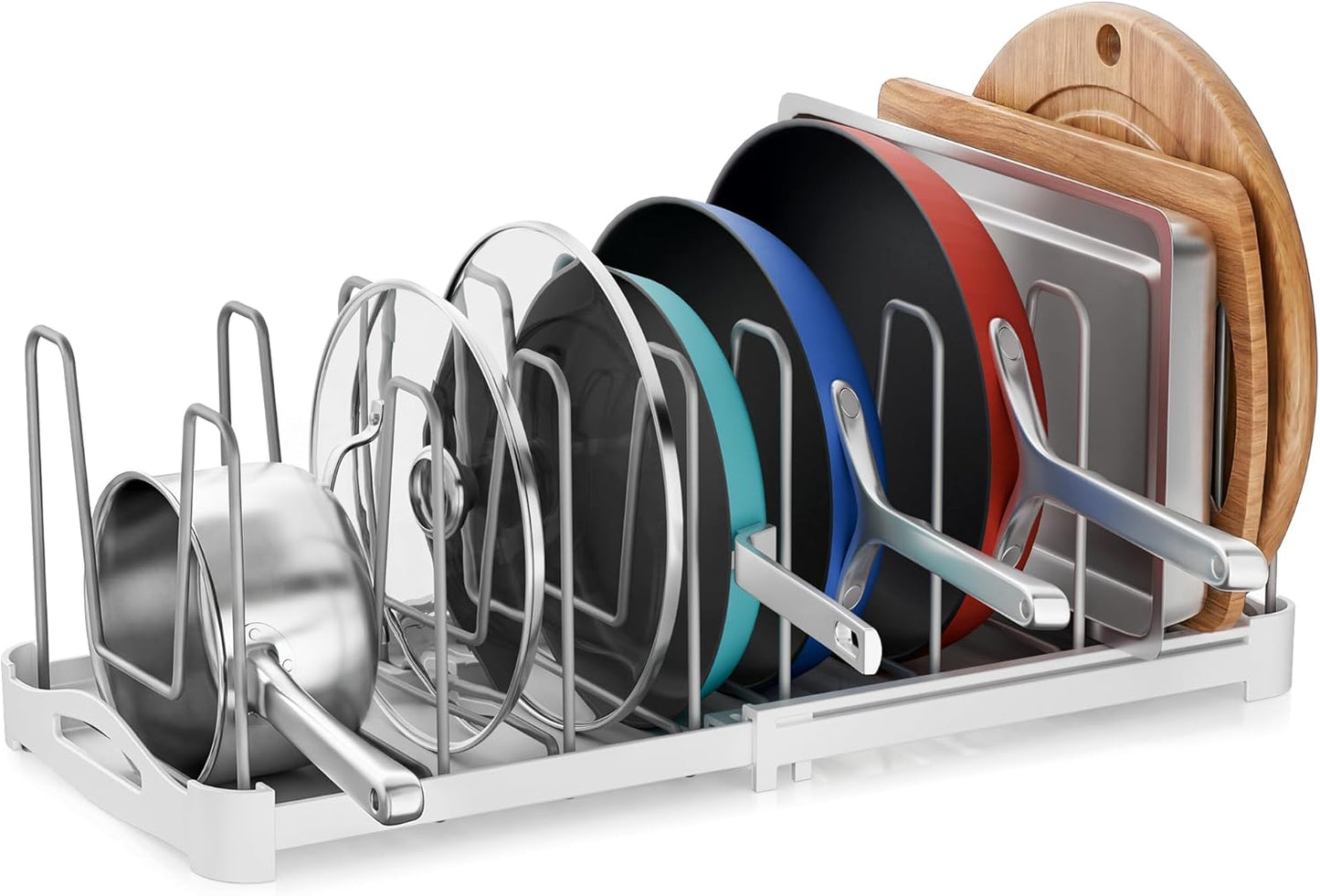 EVERIE Pot Lid Organizer, Adjustable 12.6"-21.5" Bakeware Rack for Cabinet