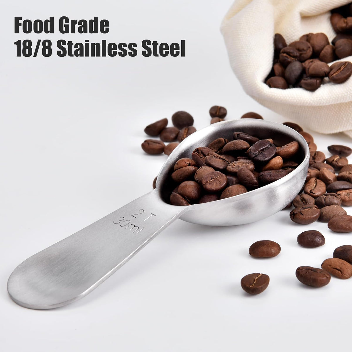 Doosu Stainless Steel 2 Tablespoon Coffee Scoop for Ground Coffee (30ml) | 18/8 Food Grade Metal Heavy Duty Measuring Spoon with Short Handle, Tbsp Scoop for Coffee Beans Tea Sugar Powder Espresso