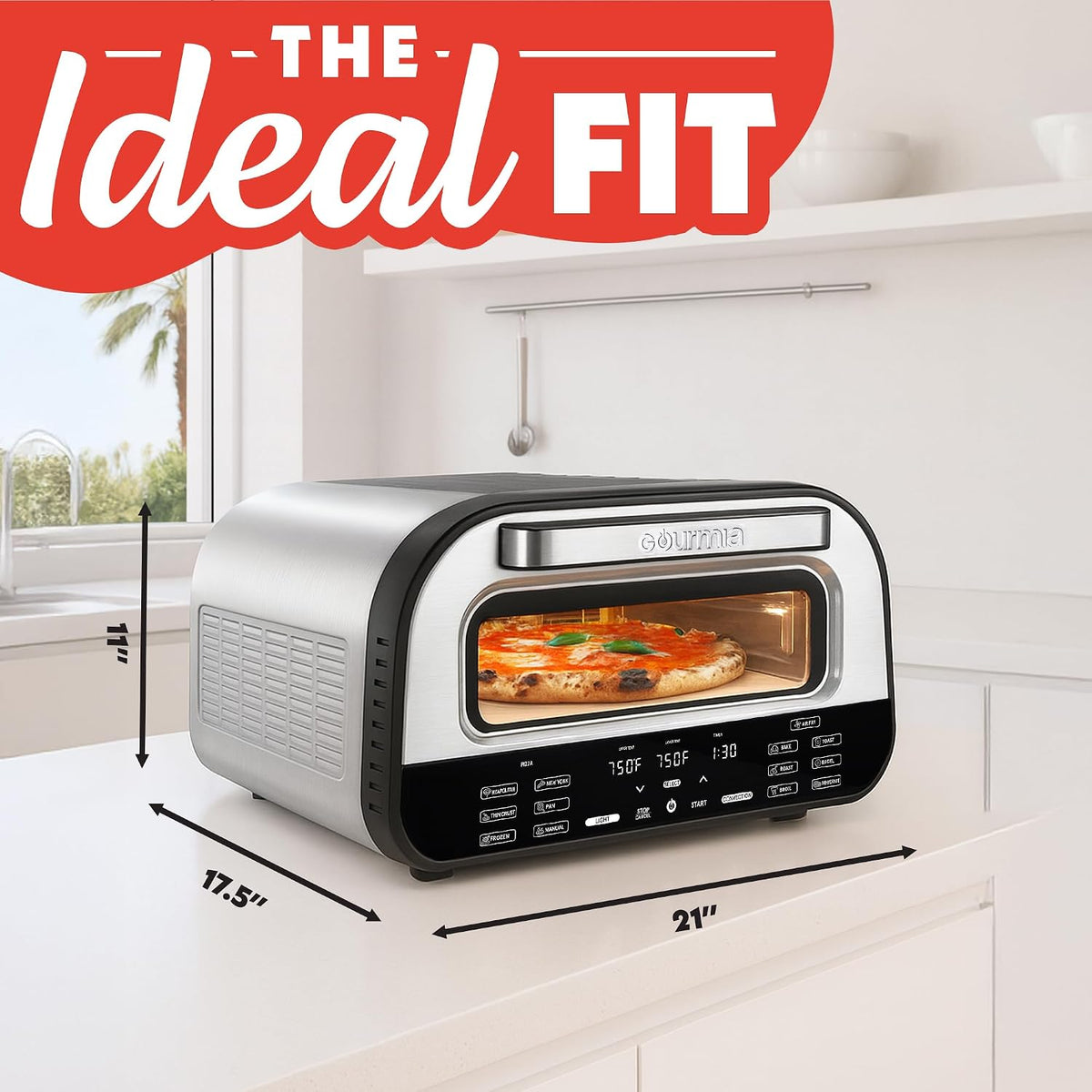 Gourmia Indoor Pizza Oven Air Fryer Toaster – 1800W Countertop Multi-Cooker with Pizza Stone, Digital Controls & 6 Presets – Bake, Toast, Broil, Dehydrate & More