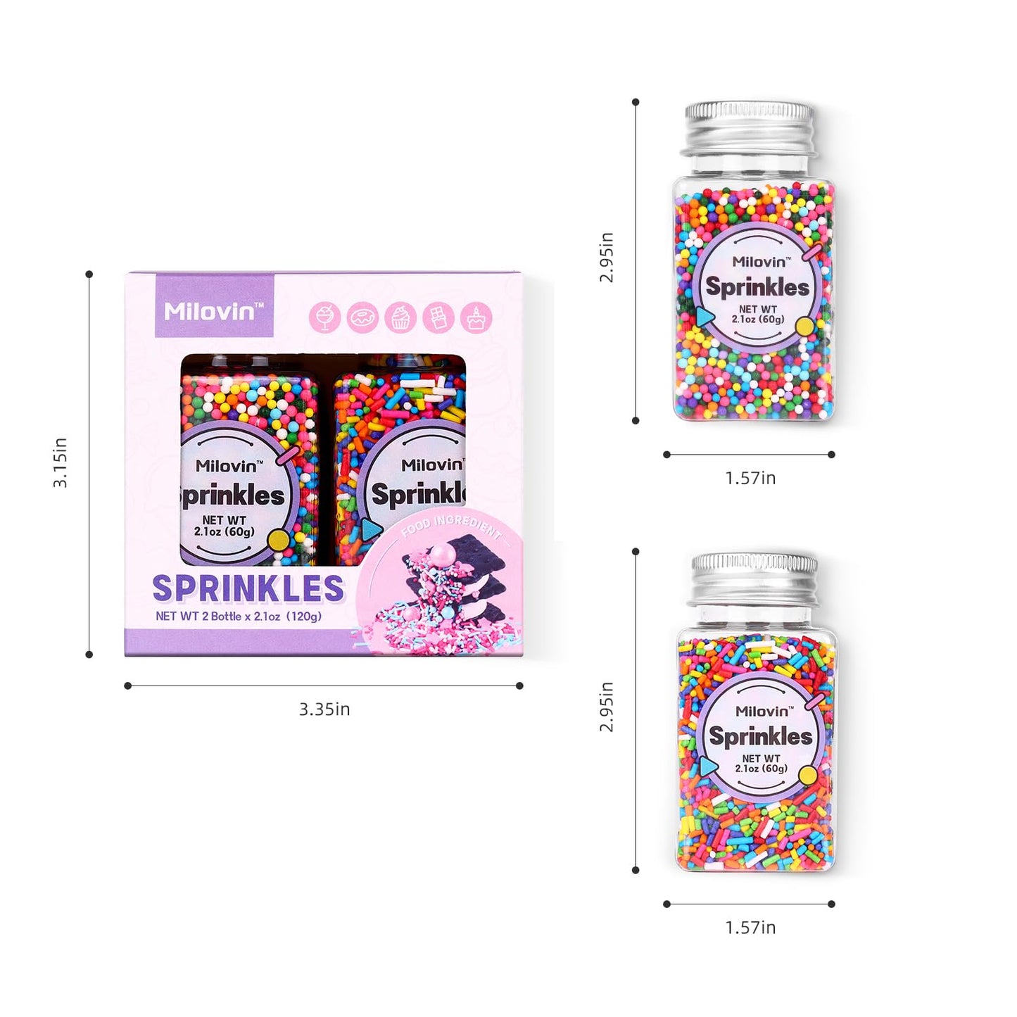 Rainbow Sprinkles, Confetti Sprinkles Bulk, Rainbow Sprinkles for Cake Decorating, Chocolate, Cupcake, Baking Sprinkles, and Ice Cream Toppings. (120g/4.2oz)