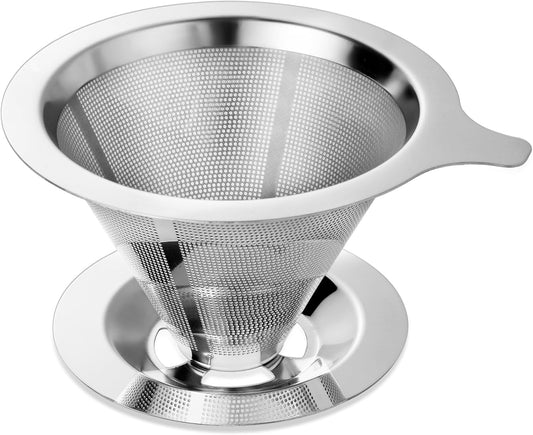 Upgraded Pour Over Coffee Filter, Coffee Dripper, Paperless Mess Stainless Steel Coffee Filter, Maker One to Two Cup,