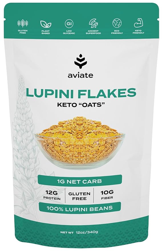 Aviate Lupini FLAKES - Keto "Oats" & Vegan Friendly Superfood - Non-GMO, Gluten Free - High Protein - Low Calorie & Low Carb - Rich in Dietary Fiber and Minerals - 100% Lupin Beans - 12 Ounces (Pack of 1)