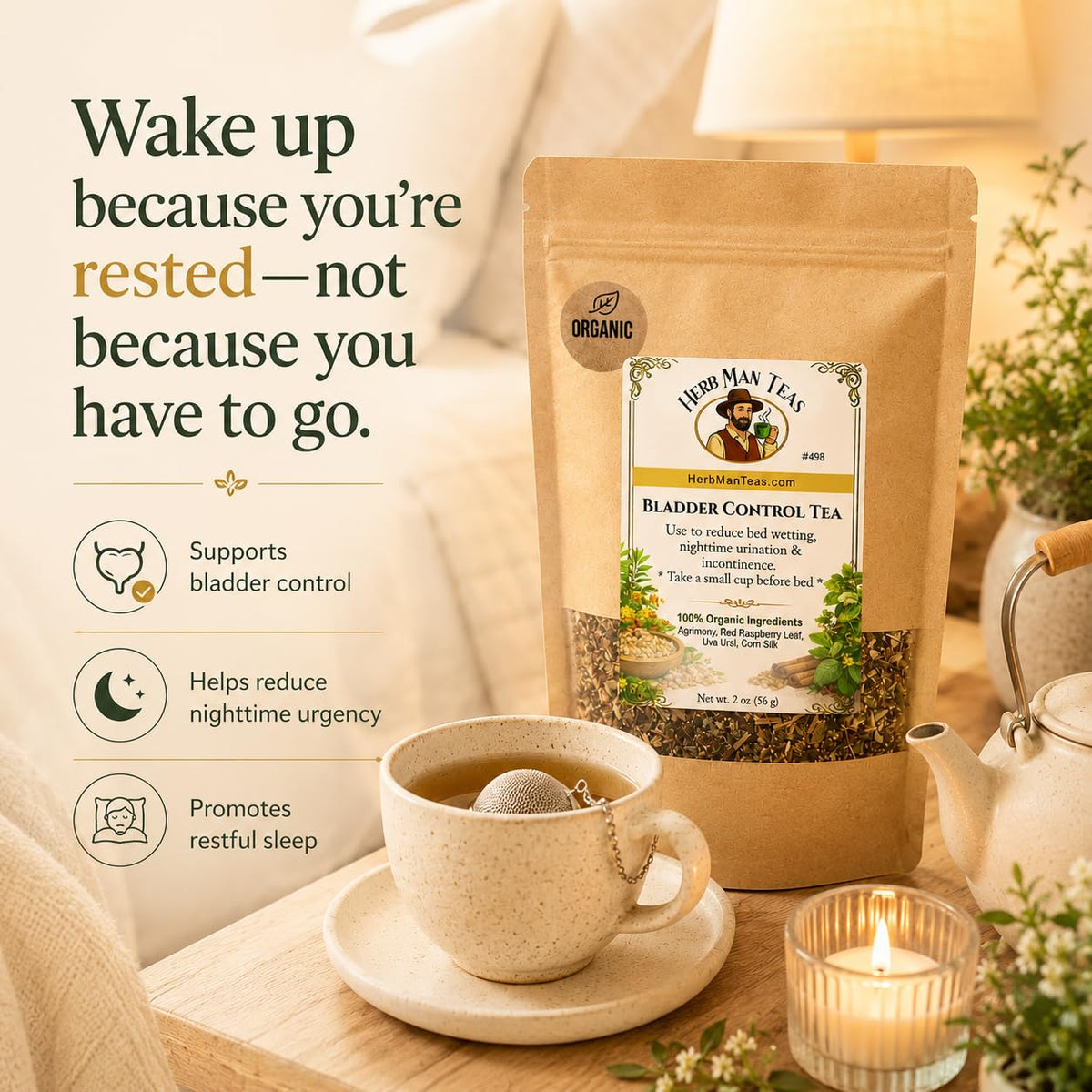 BLADDER CONTROL TEA – Nighttime Bladder Support &amp; Fewer Bathroom Trips – Organic Loose Leaf – by Master Herbalist Khabir | Corn Silk, Agrimony &amp; Stinging Nettle