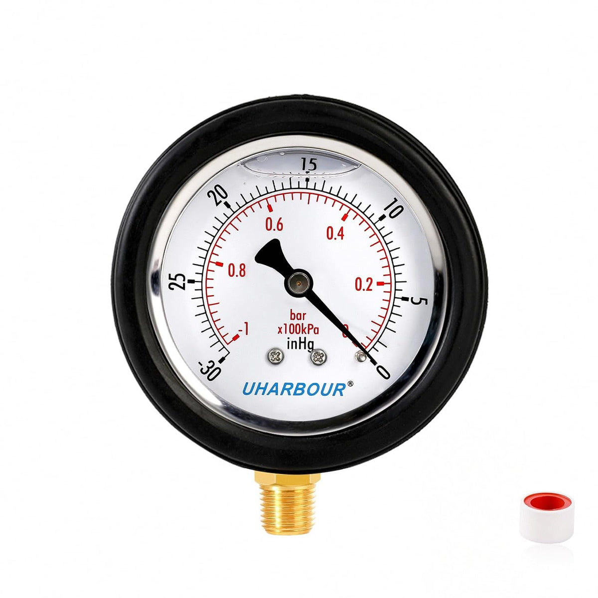 UHARBOUR Pressure Vacuum Gauge -30 inhg/30 PSI, 2-1/2" Dial Liquid