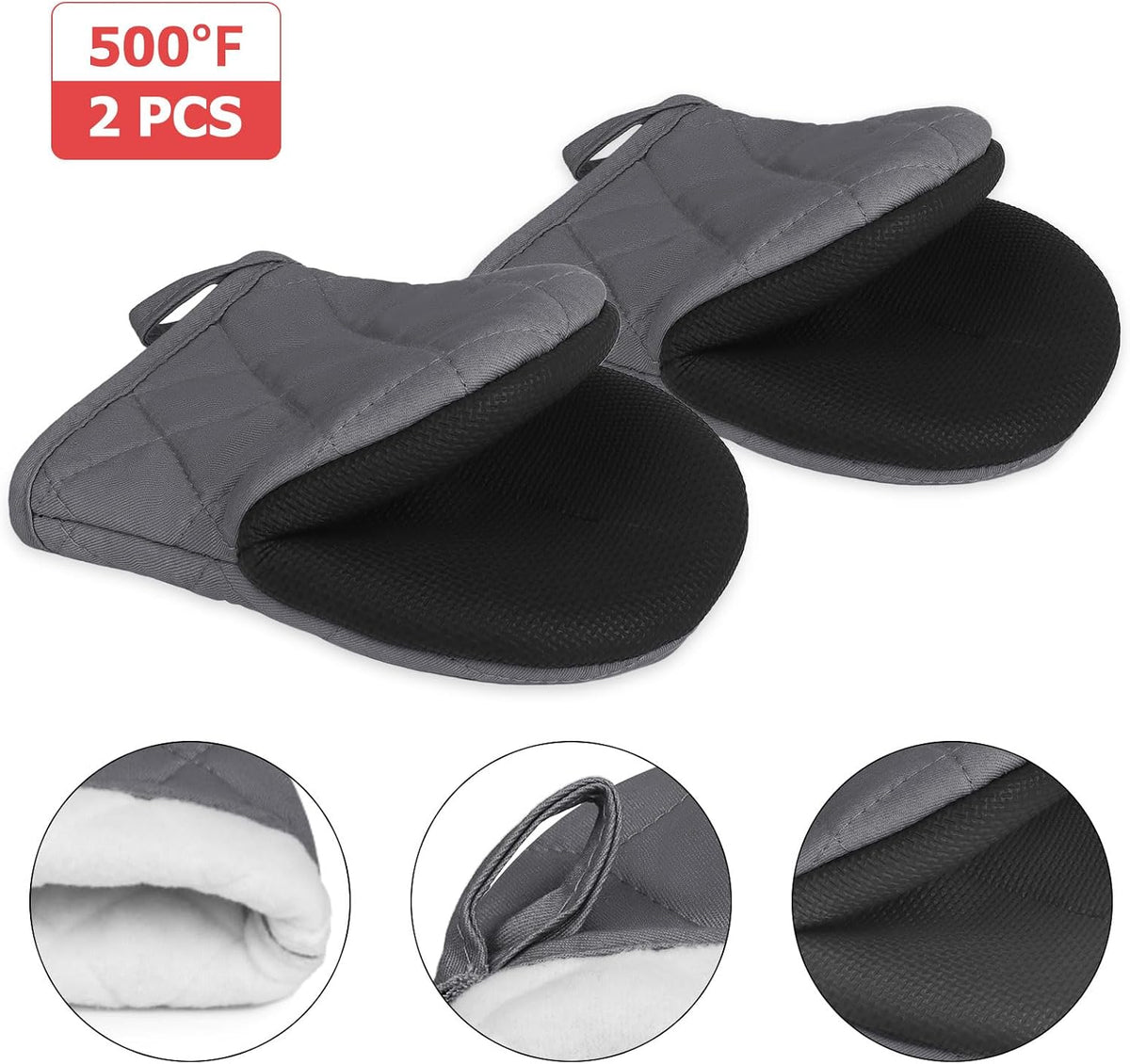 Goldmeet Mini Oven Mitts 2-Pack, 7"x5.5", 500°F Silicone Grip, Cement Gray