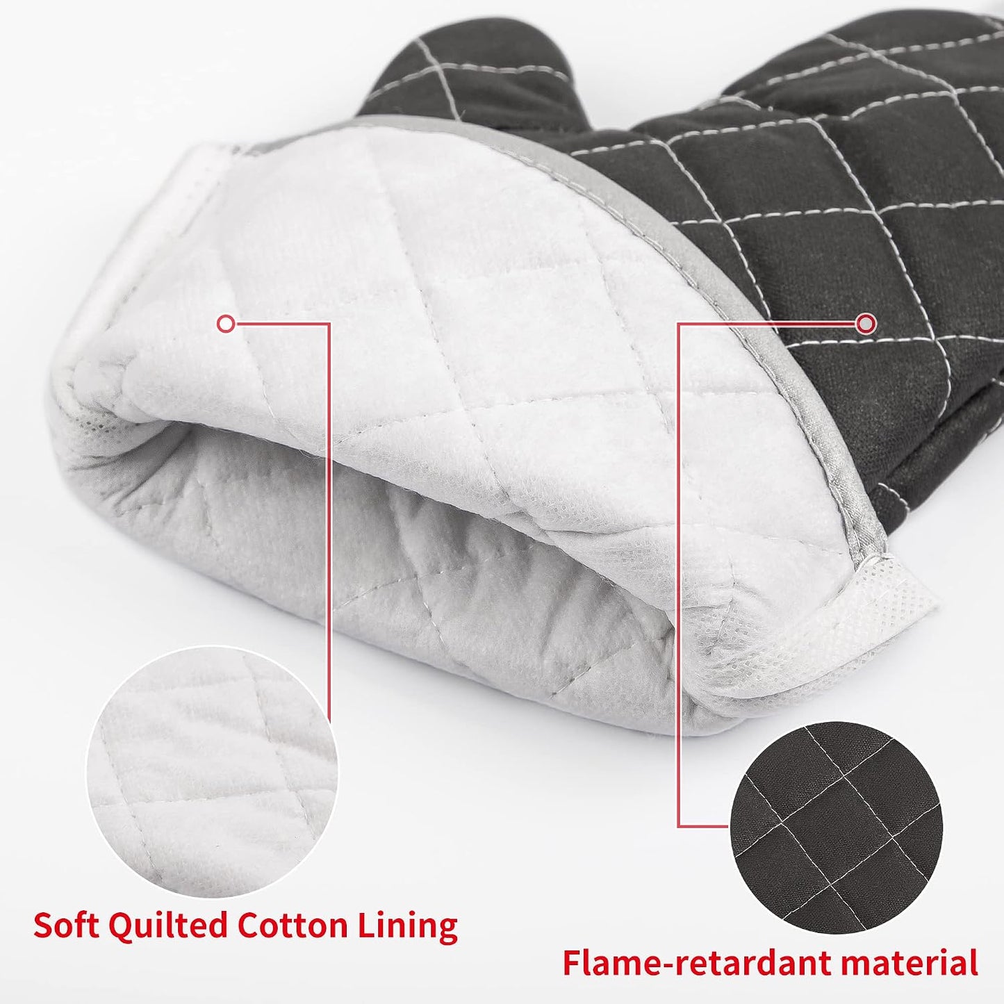 ARCLIBER Black 15" 425°F Terry Oven Mitts Quilted Heat Resistant | Quilted Lining, 1 Pair, Heat Resistant, Classic, Cotton Blend, Cooking, Baking, Grilling, Non-Slip Grip