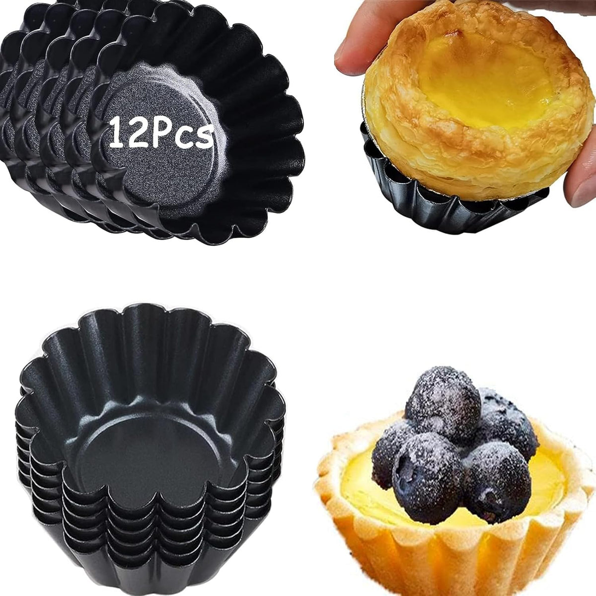 RICHSC-PAN Egg Tart Molds, 12 PCS Non-Stick Very Mini Tart Pans.